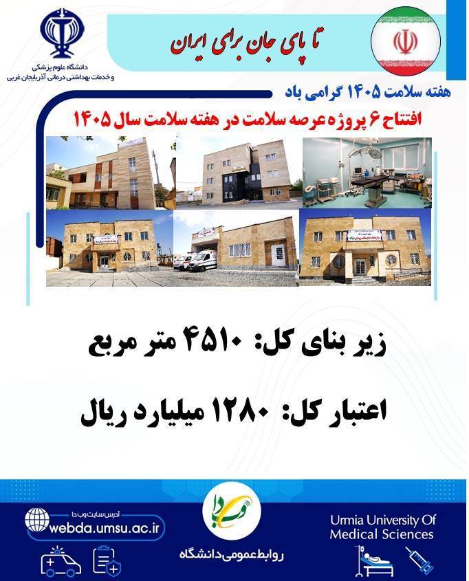 در دومین هفته سلامت ۶ پروژه عرصه سلامت سال ۱۴۰۵ که این پروژه ها مربوط موارد زیر می باشند